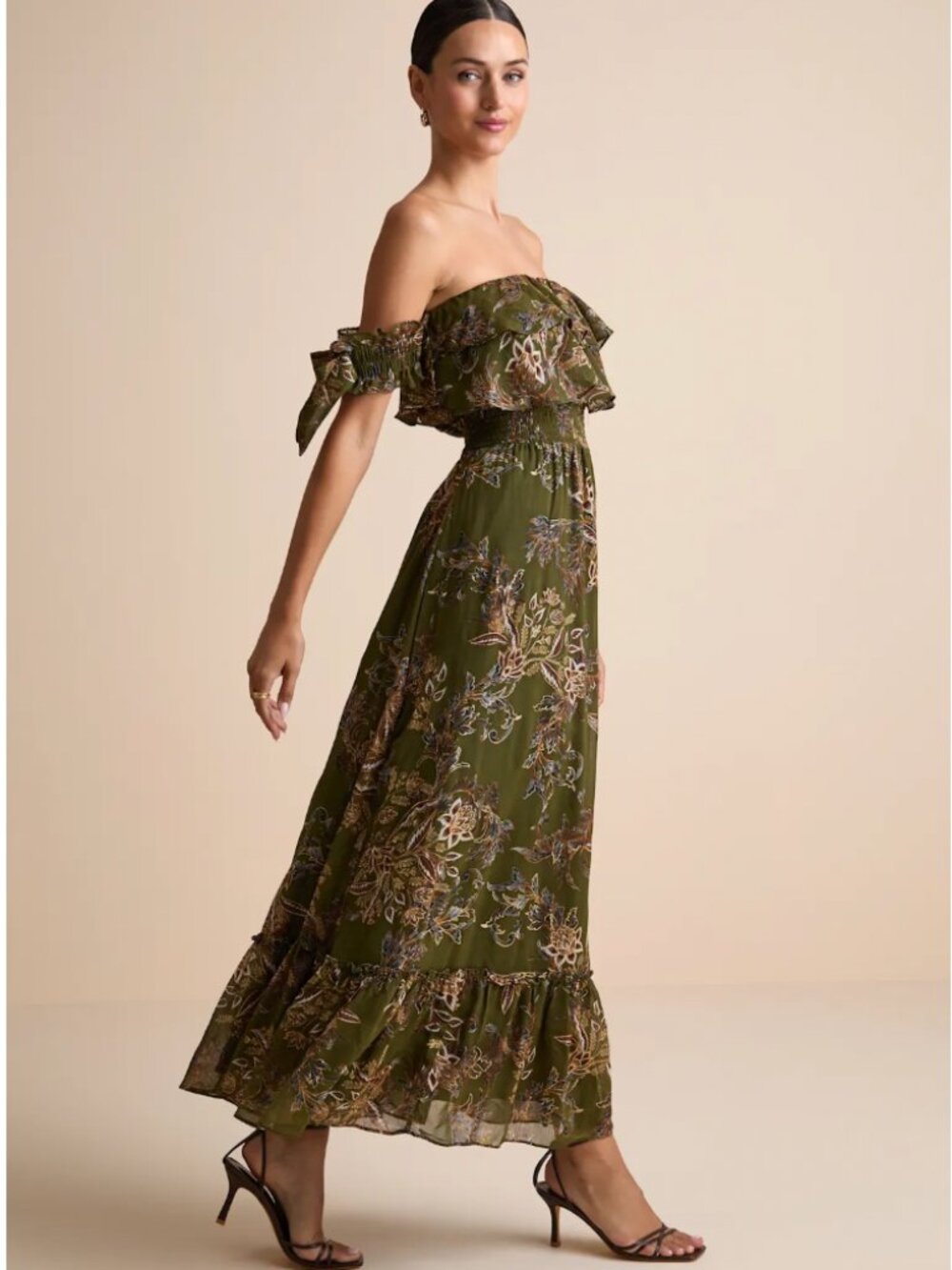 Lulu's Strapless Olive Floral Dress